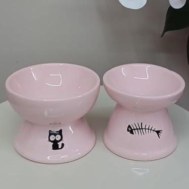 Imagem de kit 2 Comedouro Gato Luxo Bebedouro Cerâmica Função Cães Pratico Pet Orgânico(KIT 2 M/G ROSA COMD BEBED)