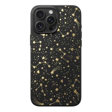 Imagem de Cavka Capa preta compatível com - iPhone 15 Pro - 15.5 cm dourado constelação estrelas brilhantes capa protetora de borracha TPU fofa na moda luxo à prova de choque celestial silicone bumper céu
