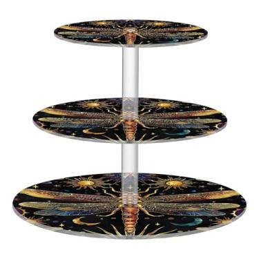 Imagem de Blueangle Suporte redondo de cupcake de 3 camadas – Torre de sobremesa acrílica libélula arco-íris, suporte de sobremesa em camadas antiderrapante para chá de bebê, aniversário, festa de casamento (49