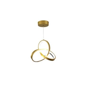 Imagem de Luminária de Teto Lustre Pendente LED Moderno com Três Cores de Luz para Sala, Quarto, Cozinha e Ambientes Internos(D11 Dourado (24cmx21cmx6cm))