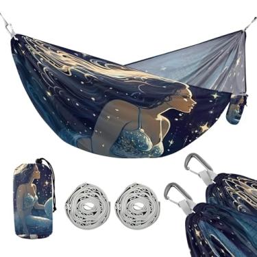 Imagem de ATTX Linda rede de acampamento de sereias – Redes leves e portáteis, capacidade de 150 kg para uso interno, caminhadas, mochilão, viagens, quintal, praia (521)