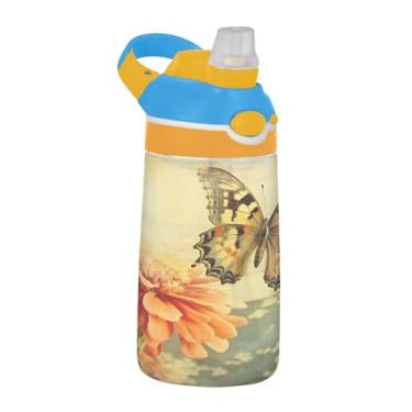 Imagem de Blueangle Garrafa de água de borboleta velha de 473 ml, garrafa reutilizável Tritan esportiva e de viagem com canudo e design de tampa de bico pop-up (505)