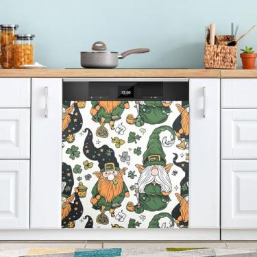 Imagem de ATTX St. Patrick's Gnomos Capa de ímã para lava-louças, 58,4 cm C x 66 cm A decoração da capa da máquina de lavar louça, decalques de armário doméstico eletrodomésticos adesivos #54