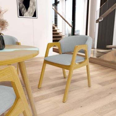 Imagem de Cadeira Agatha Madeira Maciça Estofada Para Mesa De Jantar Linho Cinza 407