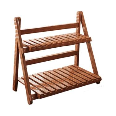 Imagem de WeiLaiKeQi Suporte para plantas de bambu, organizador de mesa, escada prática, 2 níveis, suporte para vasos, prateleira para plantas para cozinha, pátio, casa, Castanho Escuro 30cm