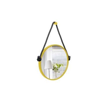 Imagem de Espelho Decorativo Adnet Amarelo Alça Corda Naval Preta 60cm Redondo