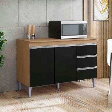 Imagem de Balcão Cozinha Com Tampo 120cm 3 Gavetas Leticia A01 - D'rossi Cor Amendoa E Preto