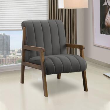 Imagem de Poltrona Decorativa Para Sala Base De Madeira Daline Bouclê Cinza Escuro E03 - D'rossi