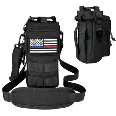 Imagem de Suporte para garrafa de água com alça – Bolsa térmica militar para garrafa de água com sistema MOLLE bolsa tática para caminhada, pesca, acampamento, academia, bolsa transversal preta para mochila