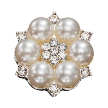 Imagem de Abotoaduras Redondas De Luxo Femininas Com Strass E Pérolas 2 Peças, A