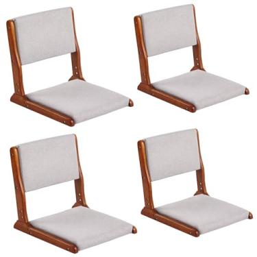 Imagem de Tiita Cadeira de chão com suporte para as costas, cadeiras de tatami de meditação dobráveis, cadeira de encosto com almofada, pacote com 4, assento de cadeira de sala de estar, cinza nogueira