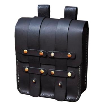 Imagem de Bolsa de couro genuíno para homens e mulheres, unissex, com cinto estilo vintage, Preto, Casual