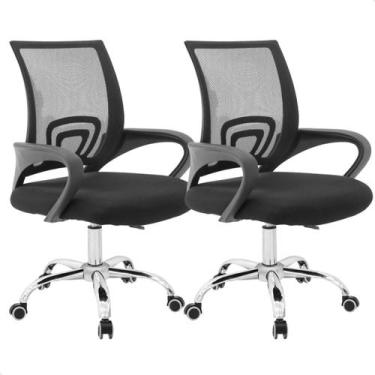Imagem de Kit 02 Cadeiras Escritório Giratória Preta Regulagem Altura - prime.of