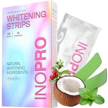 Imagem de InoPro Tiras De Clareamento Dental para Dentes Sensíveis 14 Tratamentos - Teeth Whitening Strips - Sem Peróxido, Seguro para o Esmalte - Remoção de Manchas Profundas, Verde - Clareador dental para café, vinho, tabaco (28 Peças)