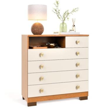 Imagem de Cômoda Grande 5 Gavetas – Multiuso para Quarto Adulto Casal ou Solteiro(Off Canela)