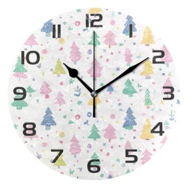 Imagem de YETTASBIN Relógio de parede de árvore de Natal, silencioso, sem tique-taque, operado por bateria, relógio redondo decorativo criativo para cozinha, sala de estar, banheiro, decoração de escritório em