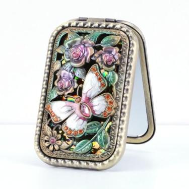 Imagem de Espelho de maquiagem quadrado dobrável oco compacto espelho de bolso estilo europeu retrô espelho dobrável cosmético (10)