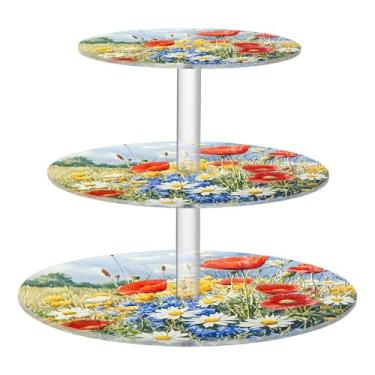 Imagem de CEBUGI Suporte de cupcake de 3 camadas, flores silvestres, suporte redondo para bolo, torre, bandeja de servir em camadas de acrílico para chá, chá de bebê, casamento e mais