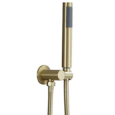 Imagem de Varinha de chuveiro de mão de alta pressão de latão cabeça redonda com conector de parede de cotovelo ajustável suporte de chuveiro e mangueira, ouro escovado