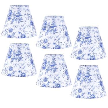 Imagem de 6 peças de abajures para candelabros pequenos chinoiserie abajur com clipe de toile abajur azul floral lâmpada chaminé capa decorativa candelabro de campo abajur (7 x 15 x 12 cm)