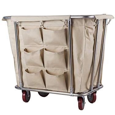 Imagem de Rack de armazenamento carrinho de servir cesto de roupa comercial com rodas, cesto de roupa suja com rodinhas para limpeza de hotel, cesto de roupa suja com saco espaçoso, bege