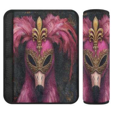 Imagem de Burbuja Capa para cinto de segurança de carro Mardi Gras Flamingo in Mask Protetor de cinto de segurança de carro macio confortável para alça de ombro de assento de carro, 1 par pequeno