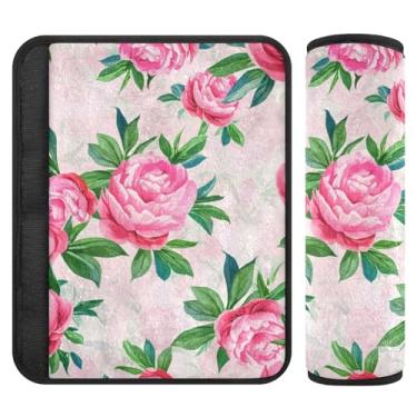 Imagem de Burbuja Capa para cinto de segurança de carro Pink Flowers Protetor de cinto de segurança de carro macio confortável para alça de ombro de assento, 1 par médio