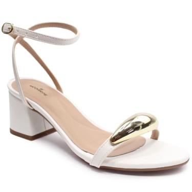 Imagem de Sandália Modarpe Salto Baixo Detalhe Dourado Confortável B69 (Branco, BR, Adulto, Numérico, 40)