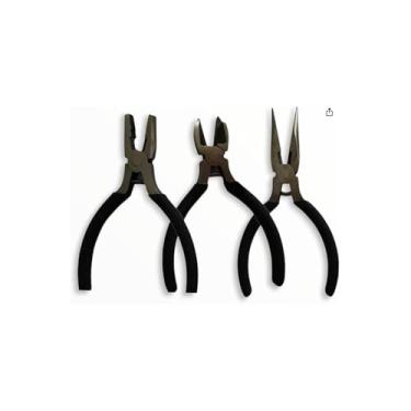 Imagem de Jogo 3 Mini Alicates com Mola 4,5'', Aço Carbono e PVC, Preto, Bico, Corte e Universal, Cabo Emborrachado Antideslizante, 13cm