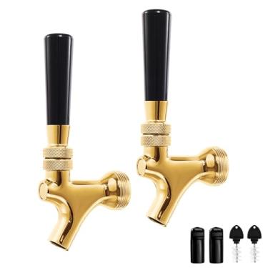 Imagem de Torneira de cerveja Golden Kegerator, 2 peças todas as torneiras de barril de aço inoxidável 304 torneira de torre de cerveja com tampões de torneira, dispensador de cerveja peças Kegerator para