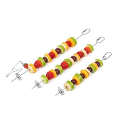 Imagem de Suporte de comida para gaiola de pássaros de aço inoxidável 3P e brinquedo de forragem para periquitos, periquitos, araras - Alimentador de espeto de frutas e vegetais