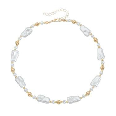 Imagem de Colar de pérolas para mulheres, colares de gargantilha de pérolas para mulheres, colar de joias de pérolas clássico para uso diário e presentes para mulheres, Medium, Latão, Sem Pedra Preciosa