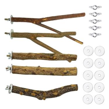 Imagem de Acessórios para Gaiola de Pássaro Poleiro Papagaio Suprimentos Aves Conjunto Pau Galho Madeira Natural Brinquedos Pouso Brincadeira Exercício Reduzir Tédio Solidão Fácil Instalar
