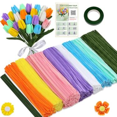 Imagem de ZXIIXZ 550 limpadores de cachimbo para artesanato, 8 cores de limpadores de cachimbo, kit de flores a granel, hastes de chenille, bastões difusos, suprimentos de artesanato para fazer flores