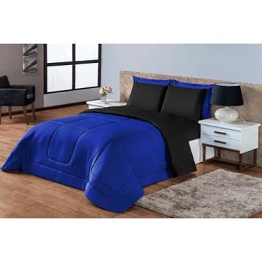 Imagem de Kit Edredom Casal Queen 5 Peças Dupla Face Vermelho e Preto em Microfibra – Toque Macio, Conforto Térmico, Roupa de Cama Completa (AZUL/PRETO)