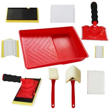 Imagem de Kit de ferramentas de corte de tinta com almofadas recarregáveis, ferramenta de pintura de borda e pincel angular, almofada de tinta de precisão para paredes, tetos, acabamento, kit de suprimentos de