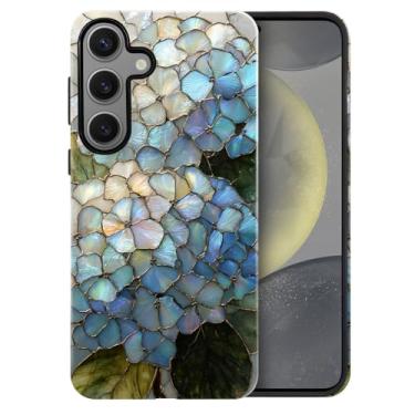Imagem de heindiy Compatível com Samsung Galaxy S24, capa brilhante proteção completa à prova de choque anti-arranhões capa de TPU, capas para homem mulher - vitral de arbusto de hortênsias