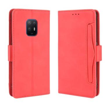 Imagem de Capa para Fujitsu Arrows 5G,Retro magnético Flip Case,Design de carteira de couro PU com slots de cartão removíveis -Red