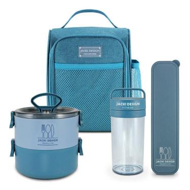 Imagem de Conjunto Bolsa Térmica Pote Marmita Porta Talheres E Garrafa 430ml Concept Azul