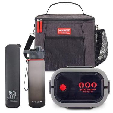 Imagem de Kit Bolsa Térmica, Marmita, Garrafa 1l, Porta Talheres Vibe Preto