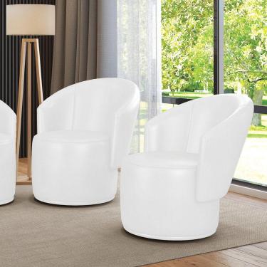 Imagem de Poltrona Decorativa Orgânica Fixa Para Sala Kit 2 Malu Sintético Pu Branco M11 - D'rossi