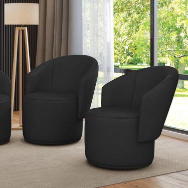 Imagem de Poltrona Decorativa Orgânica Fixa Para Sala Kit 2 Malu Sintético M11 - D'rossi Preto