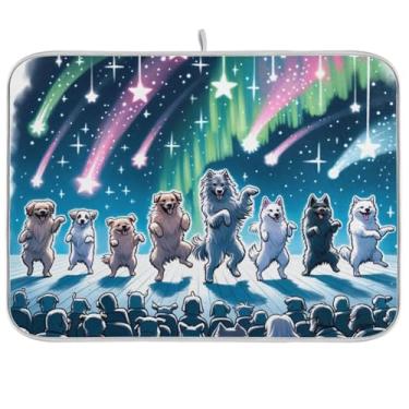 Imagem de Tapetes de secagem de pratos para cães dançantes, 45 x 61 cm, tapete de escorredor de pratos, secagem rápida para balcão de cozinha, decoração de casa de férias