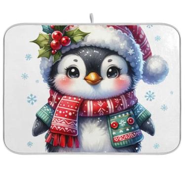Imagem de Tapete de secagem de louça Winter Penguin fofo, 40,6 cm x 45,7 cm, reversível para café, secagem rápida, tapete de secagem de cozinha, protetor de bancada de cozinha