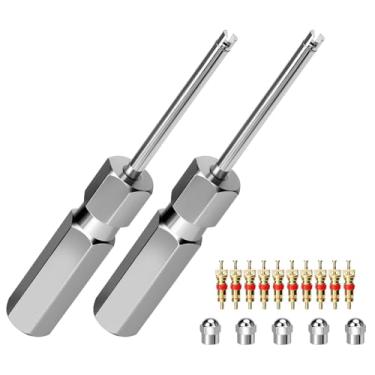 Imagem de Linkstyle Conjunto de ferramentas de remoção de núcleo de válvula, ferramenta de remoção de núcleo de haste de válvula de pneu com núcleos de latão para núcleos de válvulas Schrader