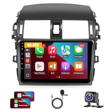 Imagem de Rádio automotivo 4G + 64G para Toyota Corolla 2009 2010 2011 2012 2013 com CarPlay sem fio e Android Auto, estéreo de carro Android para Corolla com câmera de backup Bluetooth GPS