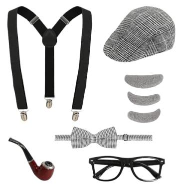 Imagem de AiMiAO Fantasia infantil 100 dias de escola para meninos anos 1920 velho avô conjunto de roupas cosplay Halloween acessórios de fantasia, Cinza, 5pcs