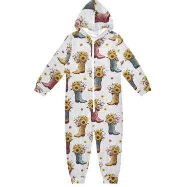 Imagem de Macacão infantil unissex de cowboy com girassóis, macacão de peça única para outono inverno 5-6 anos, Botas de cowboy girassóis, 12-13 Anos