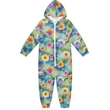 Imagem de Macacão infantil com flores em aquarela, confortável, divertido, para meninos e meninas, roupas para casa, meninos e meninas, 9 a 11 anos