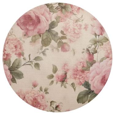 Imagem de Jogo americano clássico rosa bege círculo conjunto de 1 jogo americano de mesa de PVC 38 cm jogo americano de cozinha lavável para festa de Natal